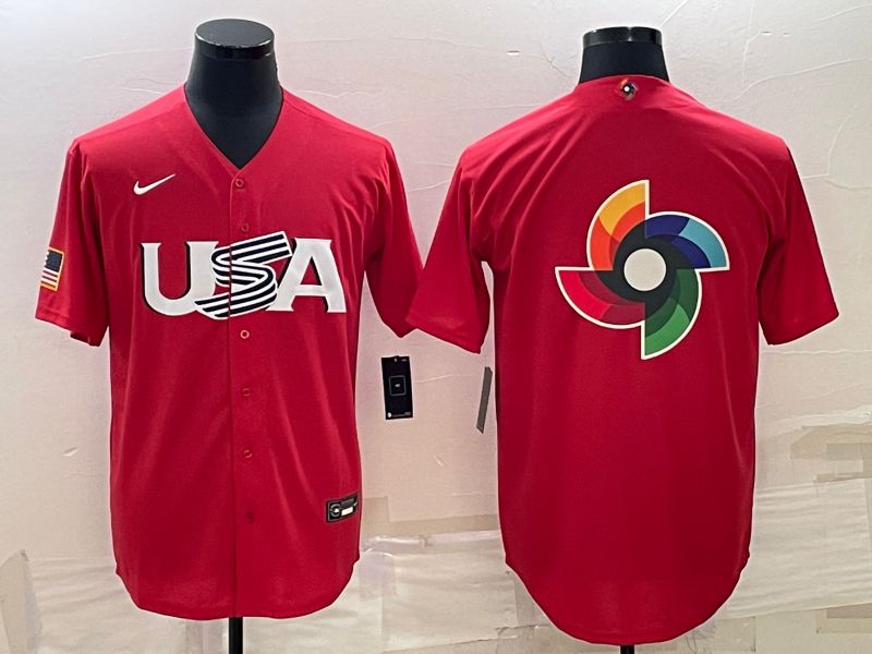 Men 2023 World Cub USA Blank Red Nike MLB Jersey4